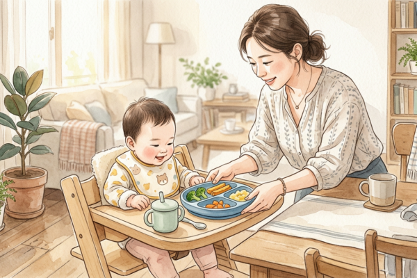 자기주도이유식 준비물을 정리하는 장면 일러스트