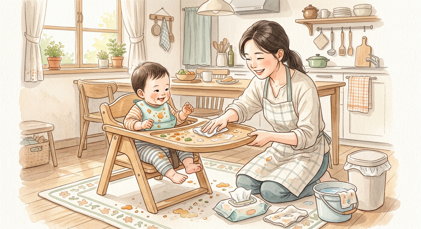 자기주도이유식 후 정리와 청소를 돕는 용품 일러스트