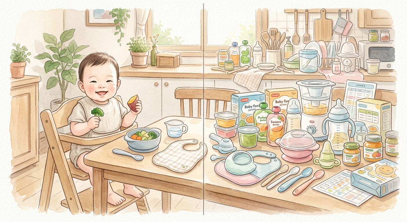 꼭 필요한 준비물과 과한 준비를 비교하는 일러스트