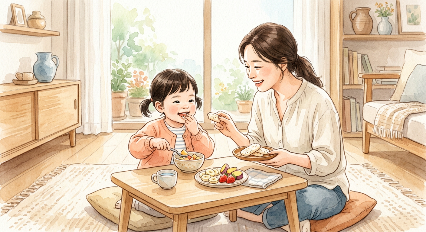 돌아기 간식 시간을 보여주는 일러스트